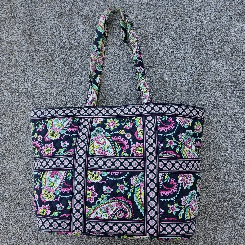 Vera Bradley Petal Paisley Tic Tac Tote Large Floral Shoulder Bag Zip Top